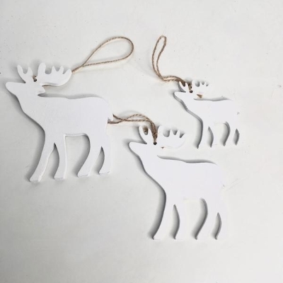 3 x White Christmas Reindeer Hangers