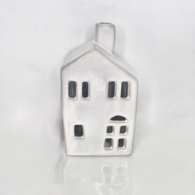 White Ceramic Tealight House 13.5cm