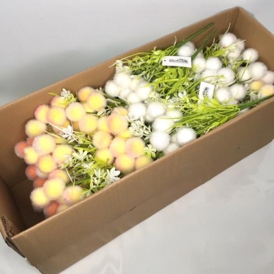 48 x Assorted Flocked Pom Pom Bush 29cm