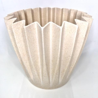 Beige Bamboo Corrugated Pot 19cm