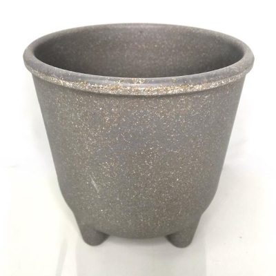 Grey Straw Pot With Feet 12cm
