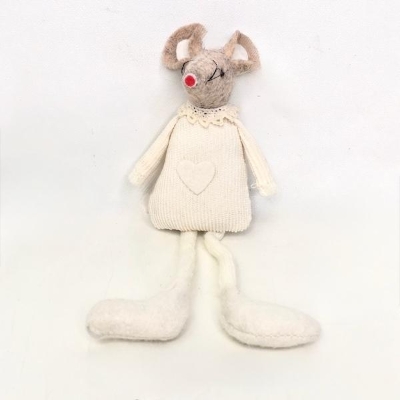 Cream Fabric Mouse Dangly Legs 18cm