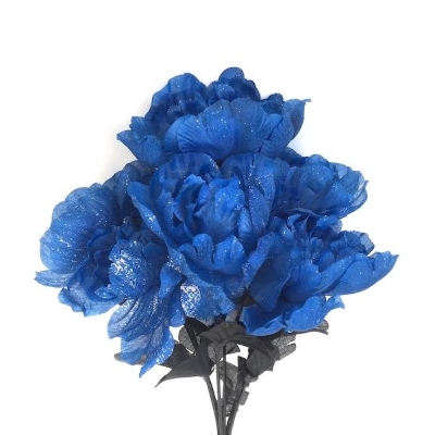 Blue Glittered Rose Bush 35cm