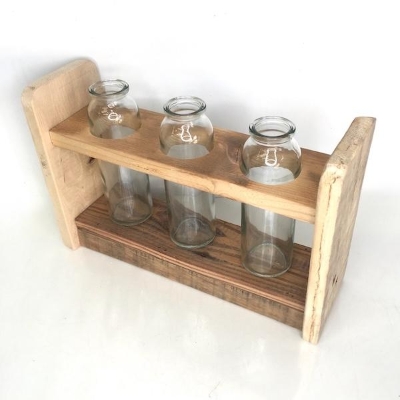 Triple Vase in Wooden Stand 32cm