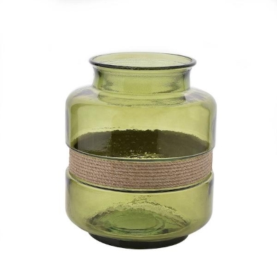 Green Glass Lantern With Twine 25cm