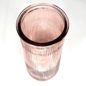 Rose Glass Ribbed Vase 23cm