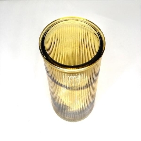 Yellow Glass Ribbed Vase 23cm