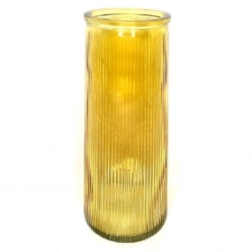 Yellow Glass Ribbed Vase 23cm