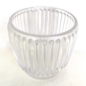 Clear Glass Ribbed Beatrice Tealight Holder 7cm