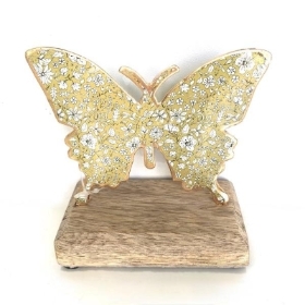 Green Butterfly on Wood Base 12cm