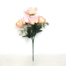 Pink Rose & Heart Bush 34cm