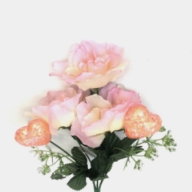 Pink Rose & Heart Bush 34cm