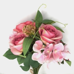 Pink Rose & Foliage Bundle 38cm
