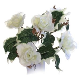 Ivory Rose & Holly Bush 30cm