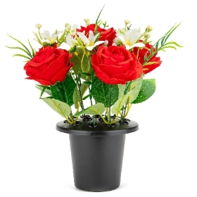 Red Rose & Foliage Grave Pot 25cm
