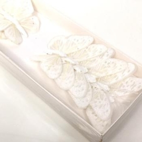 Cream Glitter Feather Butterfly 7cm x 12