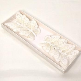 Cream Glitter Feather Butterfly 7cm x 12